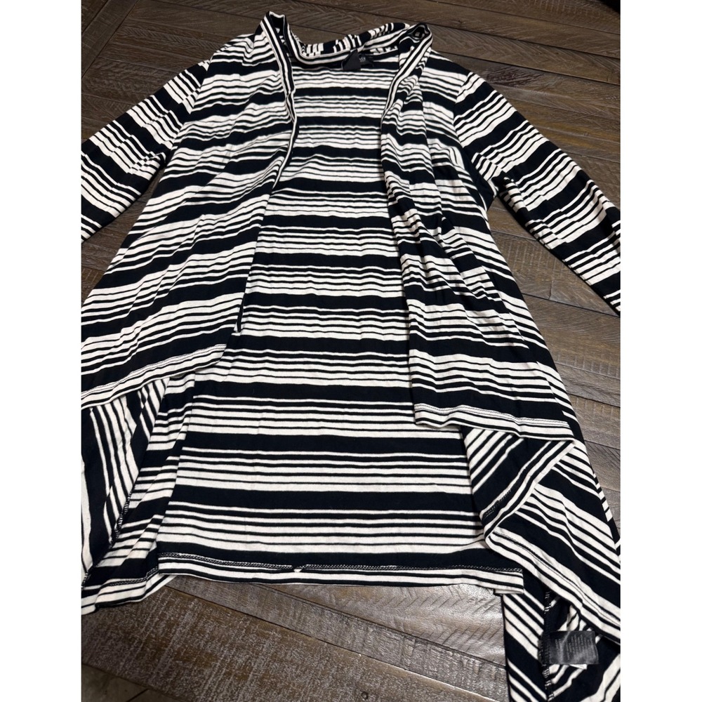 White House Black Cardigan XS Black White Striped Open Front Preloved - Picture 8 of 9